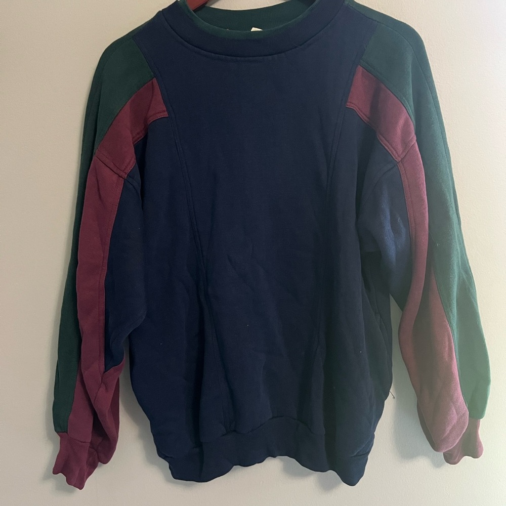 Vintage Athletic Works Colorblock Crewneck Sweatshirt - Navy, Green & Burgundy
